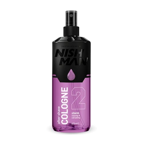 NISHMAN Aftershave Cologne 02 Storm 400 ml – Loción en spray refrescante para hombre – Aroma de vainilla, sándalo, lavanda, pachulí – para hombre colonia