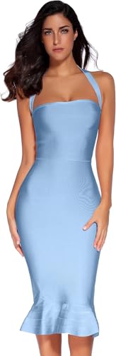 Image of meilun Womens Halter Fishtail Bandage Party Dress Elegant Wedding Guest Dress