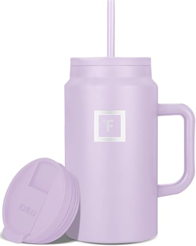 Image of IRON FLASK Co-Pilot Insulated Mug w /Straw & Flip Cap Lids - Cup Holder Bottle for Hot, Cold Drink - Leak-Proof - Water, Coffee Portable Travel Mug - Lavender, 50 Oz | Insulated Travel Mug with Straw & Flip Cap Lids - Cup Holder Fit, Leakproof, BPA Free (Lavender)