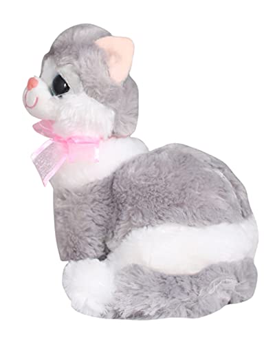 Image of Tickles Cute Little Kitten Glitter Eye Soft Stuffed Plush Animal Toy for Kids Birthday Gift (Size: 20 cm Color: Grey)
