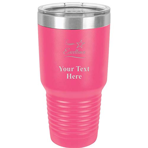 Excellent Travel 30oz Pink Stainless Steel Vacuum Insulated Hot/Cold Tumbler with Clear Lid - Great Customizable Gift For Any Special Event. BPA Free Prime