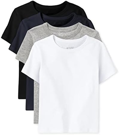 The Children's Place baby boys And Toddler Short Sleeve Basic Layering T-shirt T Shirt, Black/New Navy/Smoke/White 4 Pack, 5T US