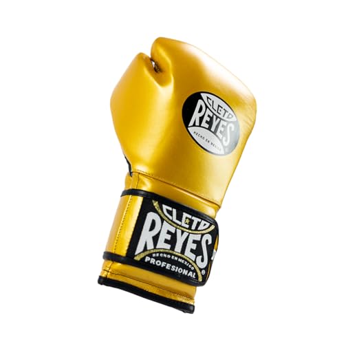 CLETO REYES Training Gloves with Leather Strap & Attached Thumb and Hook & Loop Closure, 16oz, Solid Gold