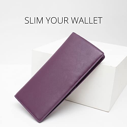 Image of Alldaily Ultra Slim Thin Women Wallet RFID Blocking Credit Card Holder Bifold Long Ladies Billfold (Purple)
