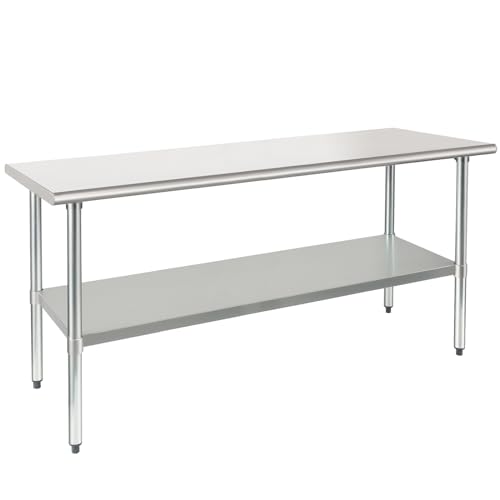 Image of HARDURA Stainless Steel Table with Undershelf and Galvanized Legs NSF Heavy Duty Commercial Prep Work Table for Restaurant Kitchen Home and Hotel