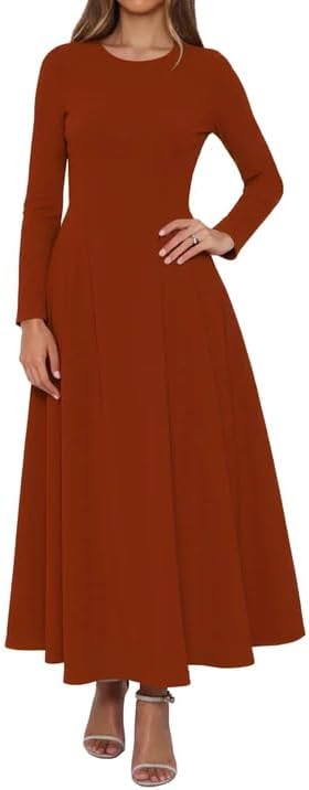 OKIFOIR Long Sleeve Maxi Dress for Women Fall Pleated Babydoll Formal Cocktail Party Dresses 2026