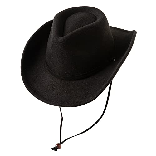 Image of Jastore Kids Girls Boys Wide Brim Western Cowboy Cowgirl Hat with Wind Lanyard Felt Fedora Hat