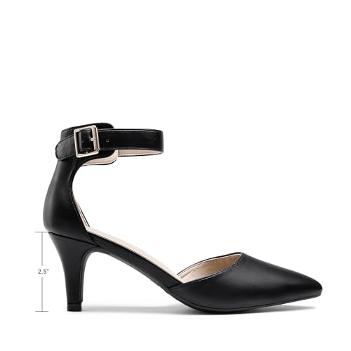 Image of DREAM PAIRS Women's Kitten Heels Ankle Strap Pumps | 2.5 inch Kitten Heel, Classic Closed Pointed Toe, Ankle Strap, Soft Insole, Versatile for Wedding Party Work