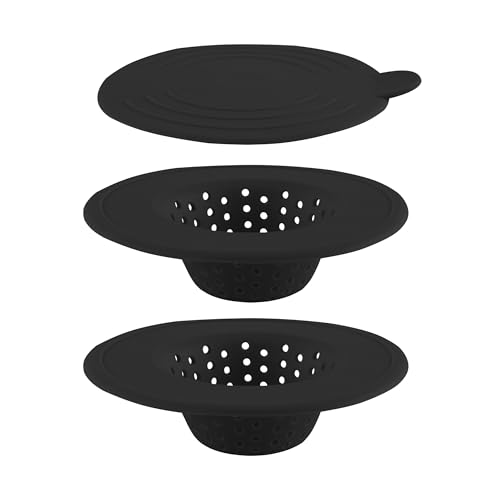 COOK WITH COLOR Kitchen Sink Strainer, Silicone, Flexible Sink Strainer, Sink Drain Strainer, 3 Pc Black