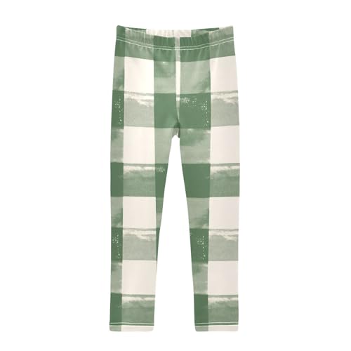 KLL Buffalo Plaid Green Toddler Girls' Cotton Pants Fashion Full Length Workout Pants Running