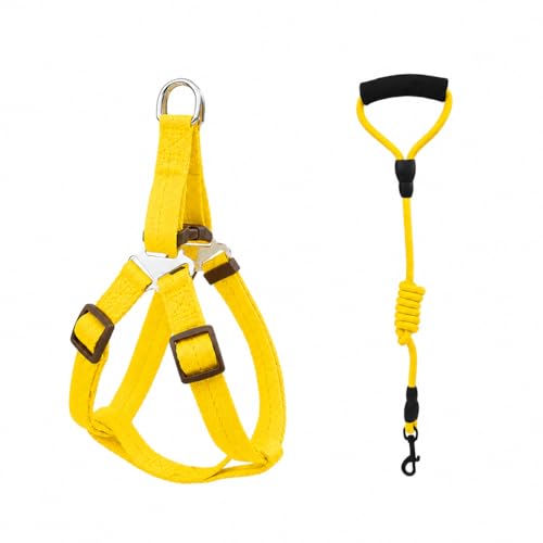 Image of Mini Pig Harness, Adjustable Small Pig Harness with Leash Infinity Style Lead and Soft Foam Handle for Small to Medium Pet Pigs Walking Training Jogging (Yellow, M)