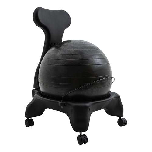 Champion Sports Exercise Ball Chair: FitPro Balance Ball Chair with Wheels and Back Support for Home or Office Use - Includes Hand Pump - Black by Champion Sports - Used condition - US$61.63