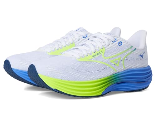 Mizuno Women's Wave Rider 29 Running Shoe, White-Lightning Yellow, US Womens 9