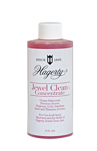 Hagerty Jewel Concentrate Ultrasonic Cleaner Solution, Cleans Diamonds, Stones, Platinum, Stainless Steel, Gold, and Titanium Jewelry, for Use in All Sonic Machines, 6-Ounce, Pink, 6 Ounce