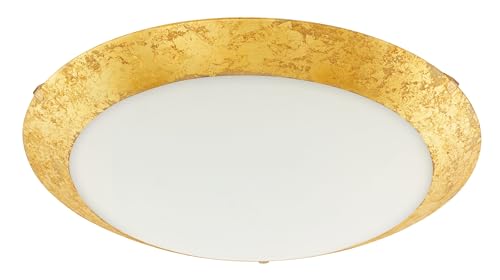 EGLO LED Deckenleuchte Montenovo, 1 flammige Deckenlampe klassisch, Wohnzimmerlampe aus Metall in Goldfarben und Glas in Weiß, Schlafzimmerrlampe, LED Flurlampe warmweiß