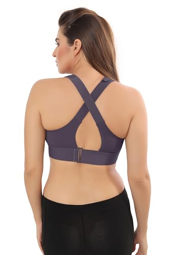Image of Women Polyester Spandex High Impact Front Zip Sports Bra Fitness Criss Cross Back Crop Tops for Gym, Yoga & Workout - Size: M-4XL