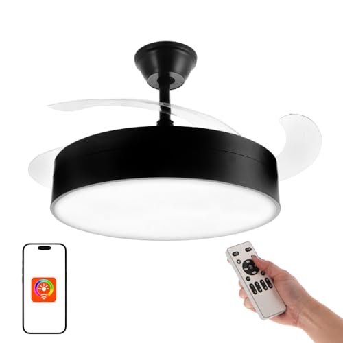 M Ledme - Ventilador De Techo Con Luz Led Messe 72w Negro, Control Remoto, 6 Velocidades, Silencioso,4 Aspas Retráctiles, Función Verano-Invierno, Temporizador, 3 Tonalidades. Con App M Ledme - Ventilador De Techo Con Luz Led Messe 72w Negro, Control Remoto, 6 Velocidades, Silencioso,4 Aspas Retráctiles, Función Verano-Invierno, Temporizador, 3 Tonalidades. Con App
