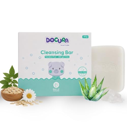 Image of Docura Cleansing Bar | Bathing Bar for Newborns & Babies | pH 5.5 Balanced | Soap-Free Tear-Free Gentle Cleanser | Moisturizing & Nourishing Baby Skin Care | For Sensitive Skin (Pack of 1)