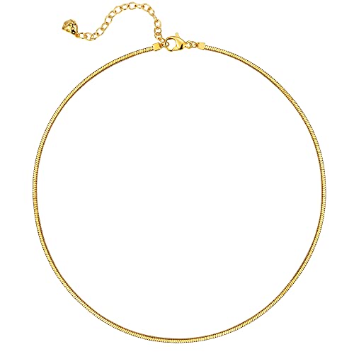 Mevecco Yellow Gold Cube Choker Necklace 18K Gold Plated Simple Flexible Snake Chain Necklace For Women Men Dainty Snake Bone Chain Choker Classic Minimalist Jewelry Gifts #TOP12
