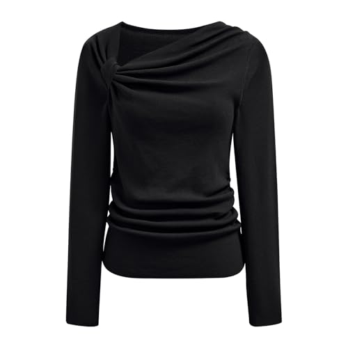 CHICWISH Women Casual Long Sleeve Pullover Top Side Knot Ruched Blouse Slim Fitted Basic Solid Knit Tops Fall Trendy2