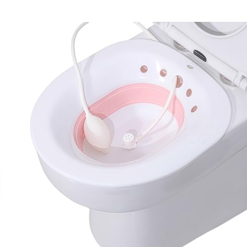 トイレビデ折りたたみ式妊婦・高齢者・痔患者用おなら洗浄トイレトイレ浴槽便器お尻洗浄軽い手元排水穴付きビデ妊婦専用看護師ポータブルトイレパッド (ピンク&ホワイトフラッシュモデル)