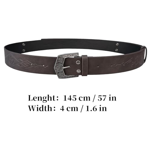 HiiFeuer Medieval Alchemy Faux Leather Buckle Belt, Fantasy Embossed Wizard Knight Belt for LARP Cosplay 6