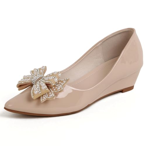QXCGDYXT Women's Wedges Heels for Women Pumps Comfortable Closed Toe Dressy Shoes Women Pumps Wedge Shoes for Wedding Work Office Party 2 Inches Apricot - 9
