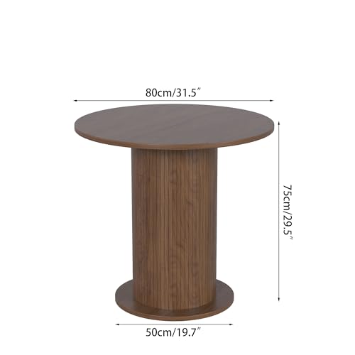 31.5 inch Round Dining Table for 2, Modern Farmhouse Kitchen Table, Small Circle Dining Tables with Wood Strip Base for Kitchen Living Room (Walnut)