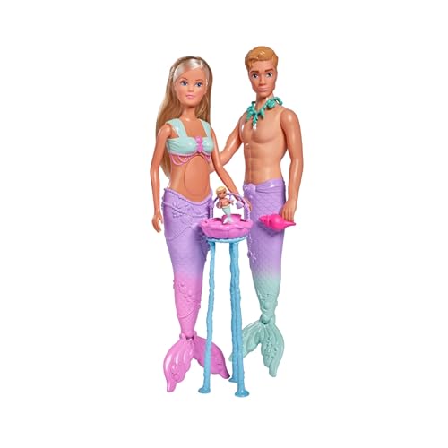 Simba 105733524 Steffi Love Mermaid Family, Pregnant Mermaid Doll with Kevin as Mermaid, with Baby Bed, 29 cm Dressing Dolls, Toy Dolls, for Children from 3 Years