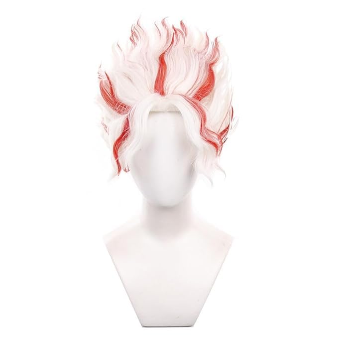 LeMarnia Weiß gemischte rote Flamme Okarun Perücke Kurze gerade fluffige Perücke Cosplay Kostüm Perücke Halloween Party Perücke