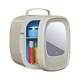 6L Mini Skincare Fridge with Dimmable LED Mirror - Portable Cooler & Warmer for Cosmetics, Drinks, Snacks, Quiet Desktop Cooler for Bedroom, Office, Dorm, Car (Pink)