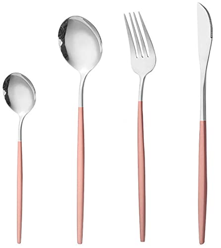 Image of Stainless Steel Flatware Set - Mirror Polished Cutlery for Dinner, Kitchen Utensil with Fork, Spoon, Knife Silverware Tableware Lunch Box(Pink-Blue, Set of 4)