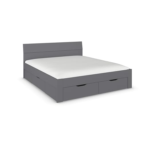 Rauch Möbel Flexx Bett Stauraumbett in Grau metallic, Schwarz, mit 3 Schubladen als zusätzlichen Stauraum Liegefläche 180 x 200 cm Gesamtmaße Bett BxHxT 185 x 90 x 209 cm