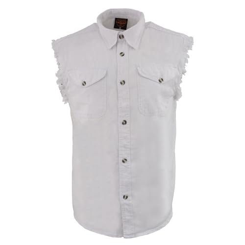 Milwaukee Leather DM4006 Men's White Denim Lightweight Shirt with Sleeveless Frayed Cut Off - 2X-Large by Milwaukee Leather - Used condition - Image 6