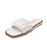 Picture of DREAM PAIRS Women's Square Open Toe Slide Sandals Cute Slip on Braided Slides Flat Sandals for Summer,Size 6,White/Weave,SDSS2212W