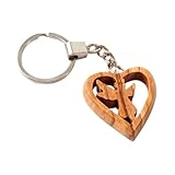 KASSIS - Llavero de madera de olivo con forma de corazón, regalo para varias, Ángel de la guarda, 3,50 x 4 cm