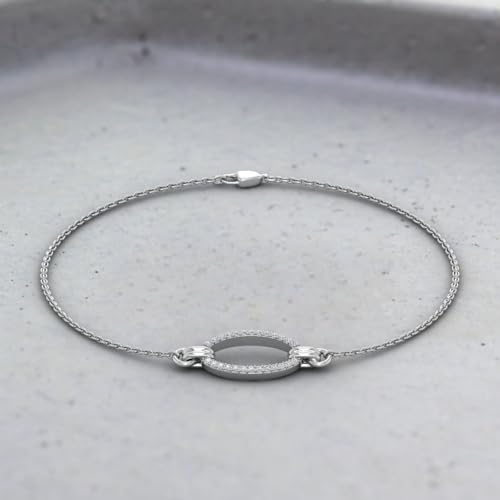 1/10 Carat Natural Diamond Oval Shaped Bracelet for Women with Cable Chain in 10K White Gold (7.5 Inch)