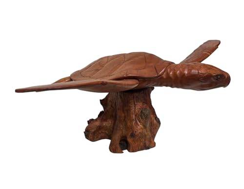 Estatua de Tortuga tallada en madera única miniatura 3