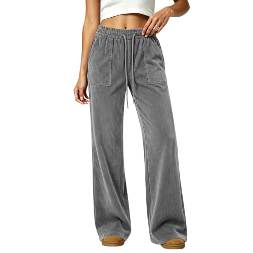 Wide Leg Pants for Women Elastic Waisted Casual Drawstring Baggy Trousers