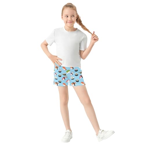 Girls Athletic Lounge Shorts Sushi Salmon Sky Blue Cute Comfy Animal Print Summer Pajama Sleepwear, X-Small2