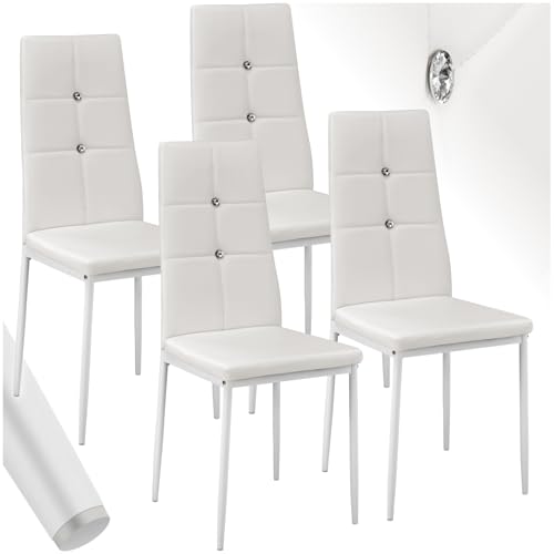 tectake® 4er Set Stühle Esszimmer, 4X bequemer Stuhl Kunstleder mit Glitzersteinen,...
