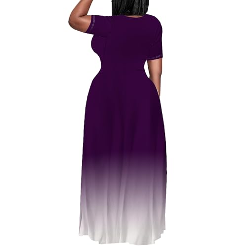 Image of PinkPatty Women's Plus Size Maxi Dresses Short Sleeve Sundress Summer T-Shirt Beach Long Dress with Pockets