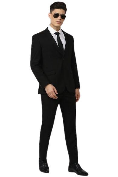 VYOM Enterprise Men's Slim Regular Fit 3 Pieces Suit Set Notch Lapel Suit with Double Breasted Waistcoat Crocodile (34,Dark Black)-picture-19