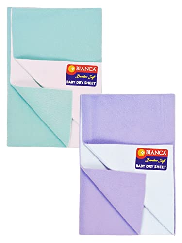 Image of BIANCA Soft Bamboo Baby Dry Sheet, Waterproof Breathable Anti Bacterial Mattress Protector -2pc Medium (smartdry) - Baby Dry Sheet & Mattress Protector. Smart Dry-Violet /sea Green