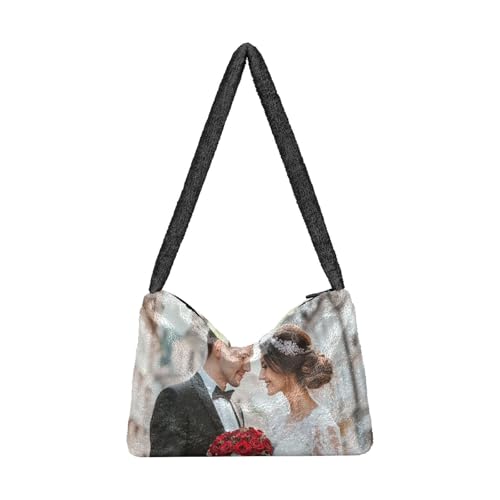 Personalized Shoulder Tote Bag Custom Photo Text Crossbody Handbags Plush Purse Christmas Anniversary for Gift