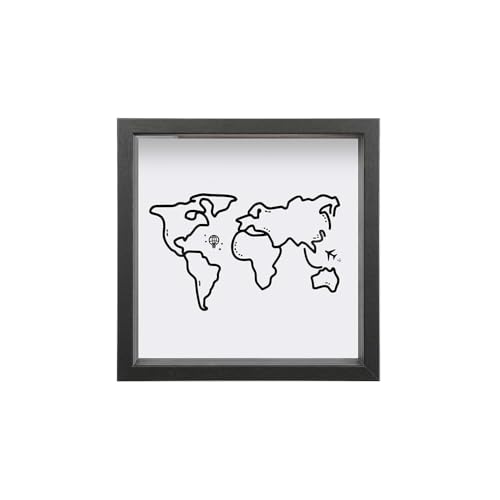 Adventure Archive - Marco de caja de sombra para recuerdos, caja de recuerdos cuadrada negra de viaje, caja de recuerdos con ranura en la parte superior para películas, deportes, colección de entradas