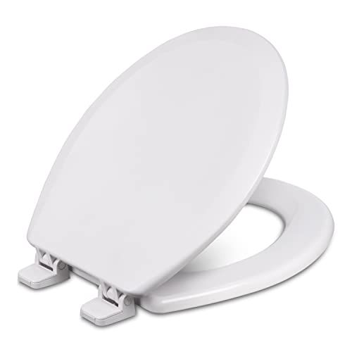 Centoco Round Toilet Seat, Heavy-Duty Wood Core with Plastic Scratch-Resistant Finish, Residential, Made in the USA, 700-301, Crane White (Cotton/Bright)