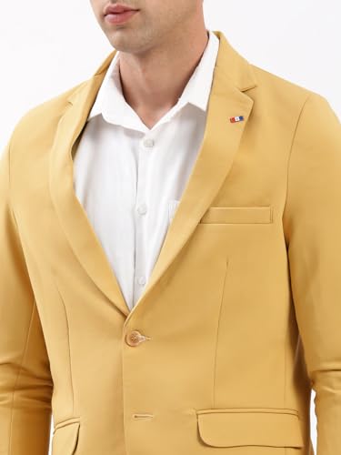 Image of SHOWOFFFF Men Solid Single Breasted Casual Blazer | Notched Lapel Full Sleeves Cotton Blazer for Mens | Slim Fit Regular Length Blazer for Men's