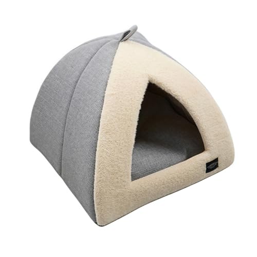 Pakabiかわいい猫ベッド 四季猫半密閉型 テディ 小型犬用犬小屋 国境を越えた取り外し可能な猫ペットハウス (グレー,M)