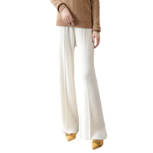 Pantalon 100 % laine pour femme keusyoi, la douceur d'un tricot d'hiver chaud et beige